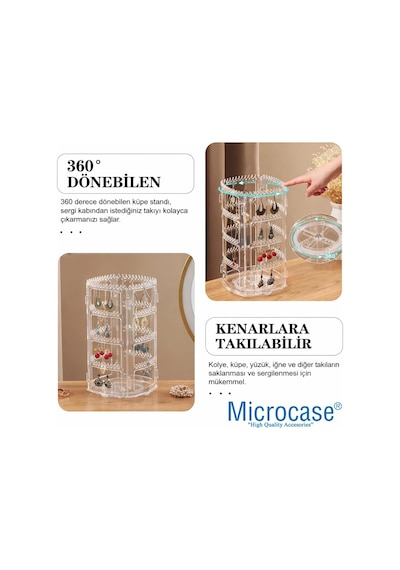 Microcase 360 Derece Döner Başlıklı Takı Aksesuar Organizer Standı Al5459 Şeffaf Çok Renkli