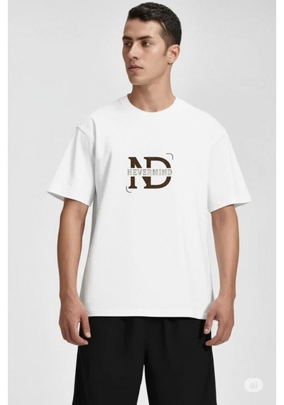Nevermind Baskılı Oversize Tişört Erkek Streetwear T-shirt Beyaz