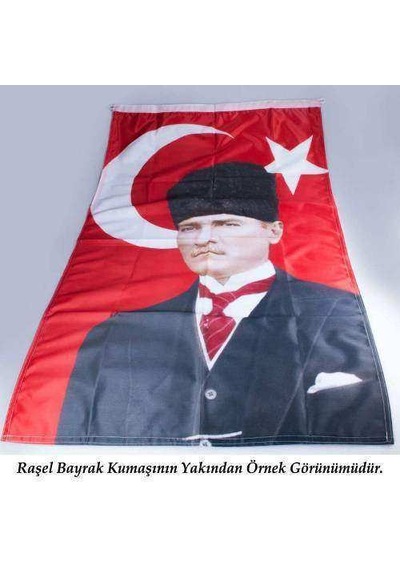 Göğe Bakan Gazi Mustafa Kemal Atatürk İmzalı Portre - Sivil Türk Bayrağı Poster - Bayrak 100x150 Cm 1