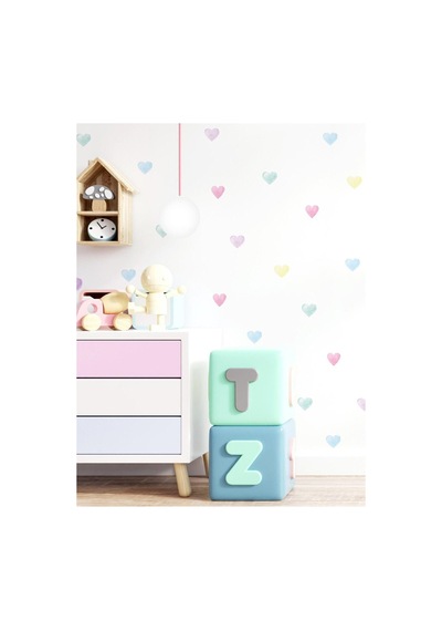 Pastel Suluboya Kalpler Duvar Sticker Set Renkli