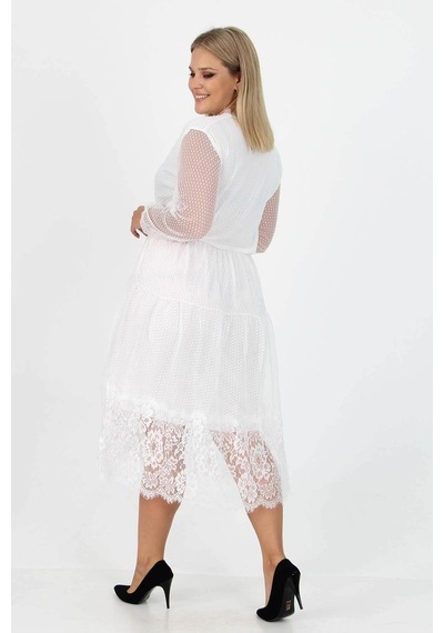 Dip Moda Dpkadın Astarlı Tül Büyük Beden Elbise Dpapcx14 Beyaz