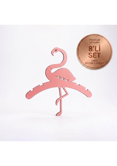 Doalino Pembe Flamingo Şekilli Ahşap Çocuk Ve Bebek Elbise Askısı 8'li Set