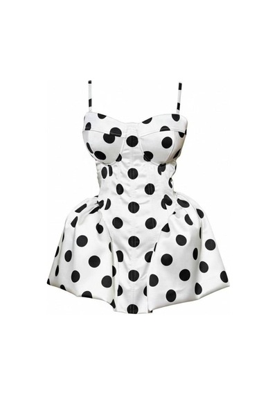 Mayrem Kadın Puantiyeli Baby Doll Mini Elbise Beyaz