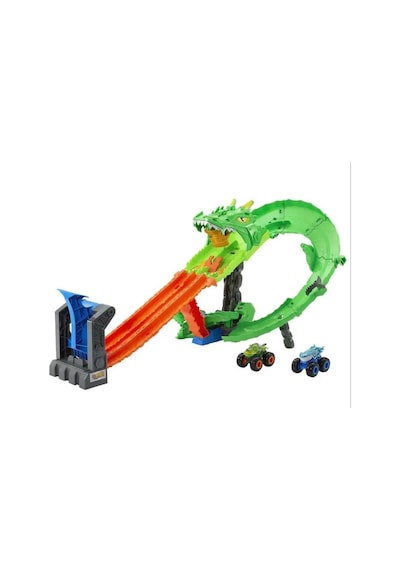 Hot Wheels Monster Trucks Sharks Vs Dinos Dragon Demolition Track Set Jfr06