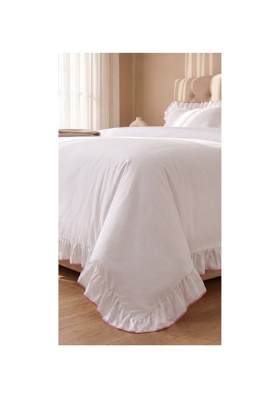 %100 Pamuk Overloklu Fırfırlı Çift Kişilik Nevresim Takımı Lastikli Çarşaflı 200x220 Cm Pembe - 904804703 Pembe