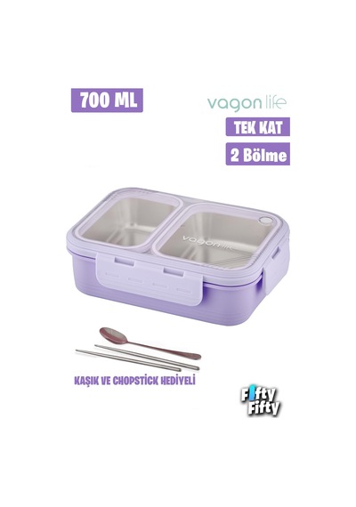 Vagonlife Lunch Box 700 Ml Tek Kat İki Bölmeli Metal Kaşıklı fflbox7096