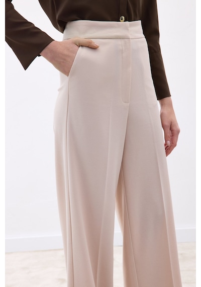 Sateen Palazzo Krep Pantolon - Taş-136714 Taş