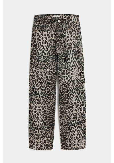 Sââde Kadın Leopar Desenli Yüksek Bel Wide Leg Jean Pantolon Siyah