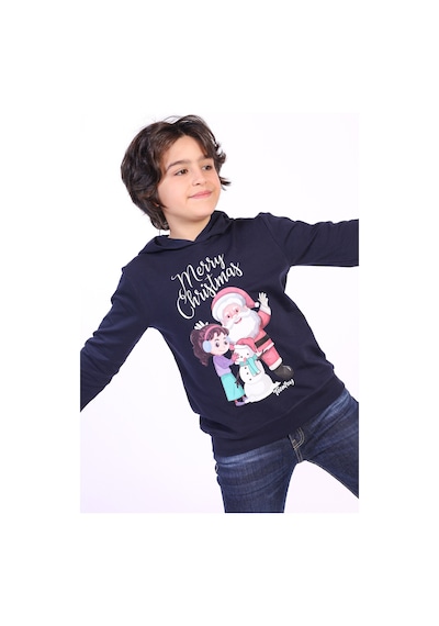 Toontoy Unısex Çocuk Merry Christmas Baskılı Sweatshirt Lacivert