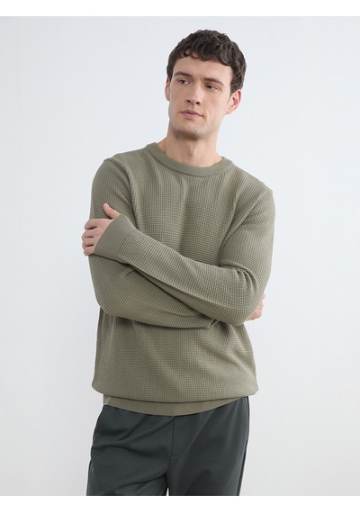Lcw Vision Yeşil Regular Fit Petek Dokulu Erkek Triko Kazak