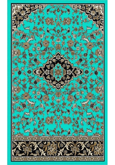 Turkuaz Klasik Desenli Dijital Baskı Seccade Geleneksel Motifli Namaz Seccadesi