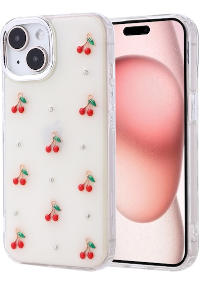 Apple Uyumlu iPhone 15 Kılıf Airbag Tasarımlı Simli Şeffaf Zore Kutup Kapak Kiraz