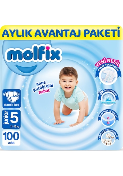 Molfix Bebek Bezi 5 Numara Junior Aylık Avantaj Paket 100 Adet