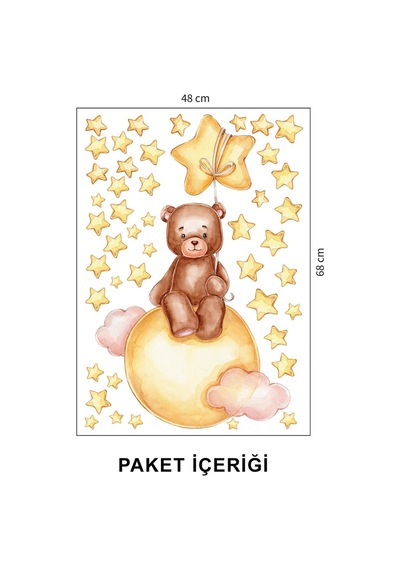 Artikel Bulutların Üzerinde Sevimli Ayıcık ve Yıldızlar Çocuk Odası Duvar Sticker 50 x 70 Cm