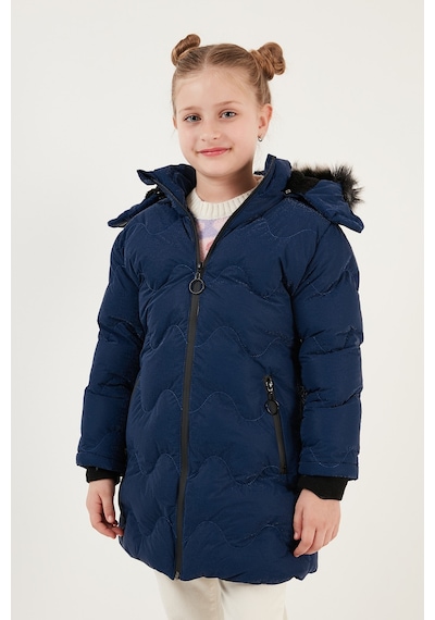 Lela Peluş Astarlı Yakası Suni Kürklü Çıkarılabilir Kapüşonlu Kışlık Kız Çocuk Mont 5761905 Saks