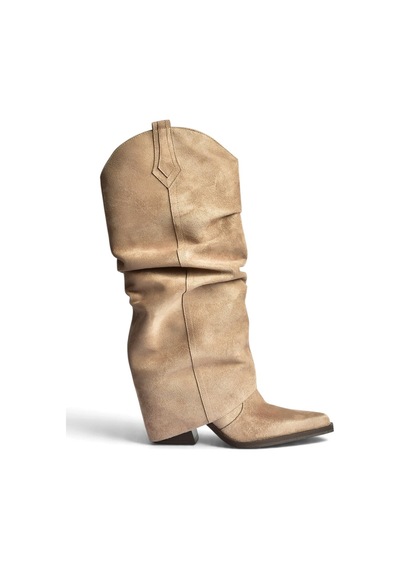 Fox Shoes Z820931002 Vizon Süet Kalın Topuklu Kadın Çizme