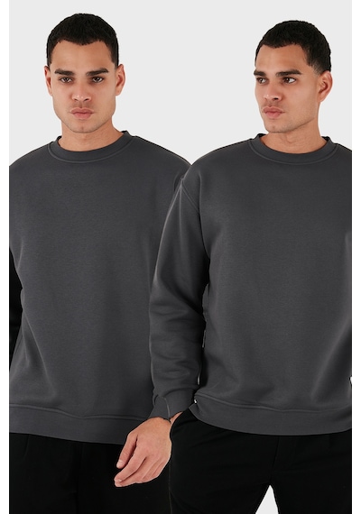 Buratti Regular Fit Bisiklet Yaka Şardonlu 2'Li Paket Erkek Sweat 5905255S2 Antrasit-Antrasit
