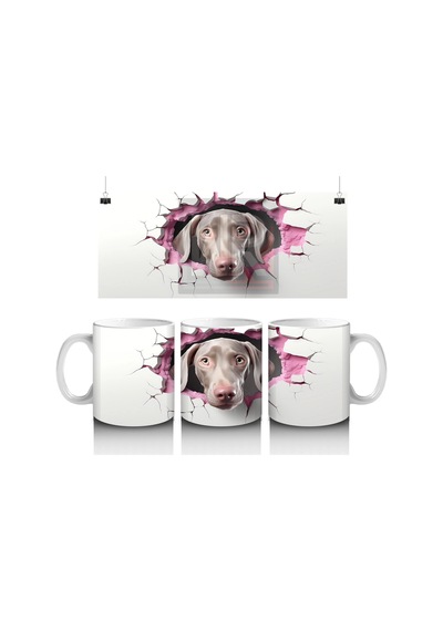 Kalpli Çatlakta Bakan Pembe Burunlu Weimaraner Baskılı Kahve Kupası Renkli