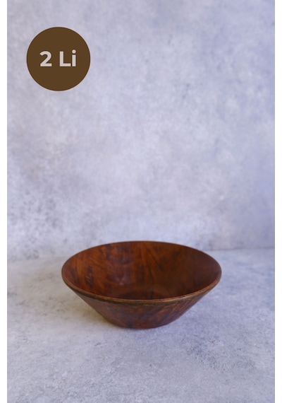 Justwood 2 Li Ligna 19 Cm Melamin Ahşap Rölyefli Salata Tabağı, Servis Tabağı, Çukur Kase, Çerezlik Koyu Kahverengi