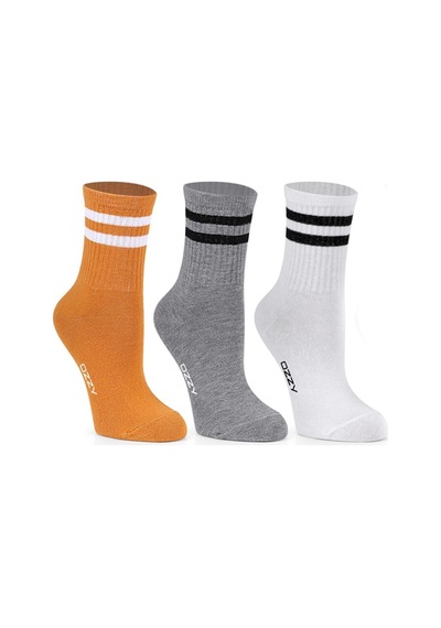 Ozzy Socks 3 Çift Çizgili Kolej Çorabı Sarı Gri Beyaz Pamuklu Tenis Çorabı Seti Karışık