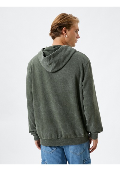 Koton Kapşonlu Sweatshirt Slogan İşlemeli Ribanalı Uzun Kollu Şardonlu Haki 4wam70274mk Haki