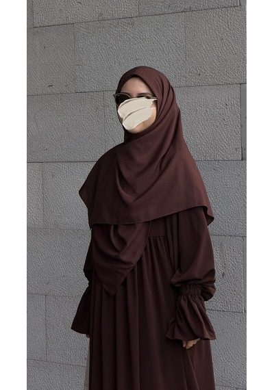 Qalortex Scarf Premium Jakarlı Hüma Büyük Boy Eşarp-acı Kahve indigo