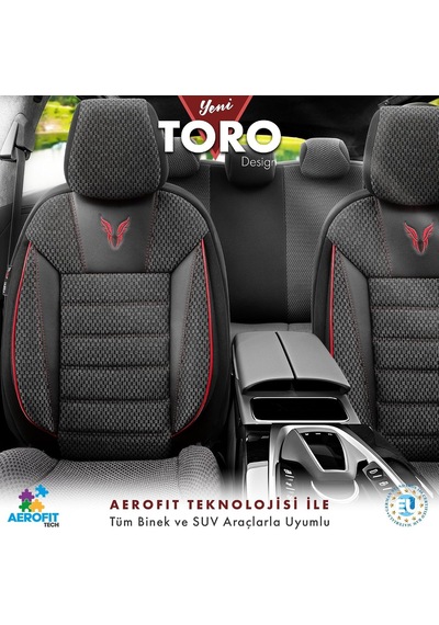 Toro Design Ortopedik Ekstra Destekli Oto Koltuk Kılıfı Özel Pamuklu Kumaş Tam Set Siyah-kırmızı Genel
