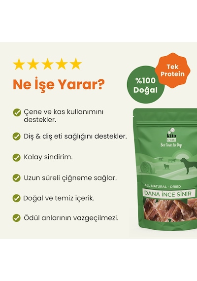 Kito Dana İnce Sinir Çiğnemelik Doğal Glutensiz Organik Köpek Ödül Maması 100 G