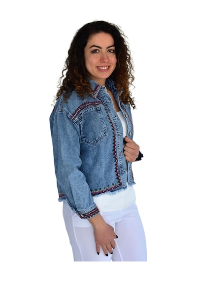 Kadın Nakışlı Kot Gömlek Bgl-st04245 Mavı