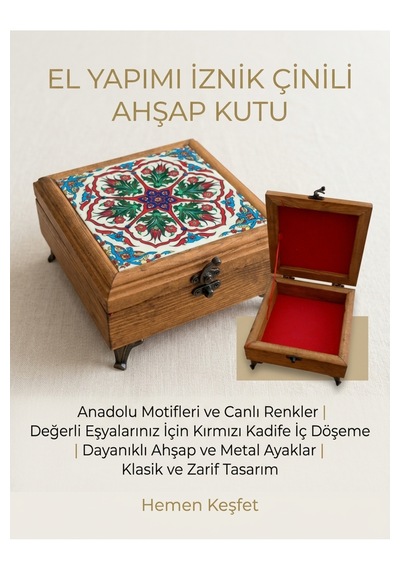 El Yapımı İznik Çinili Ahşap Kutu