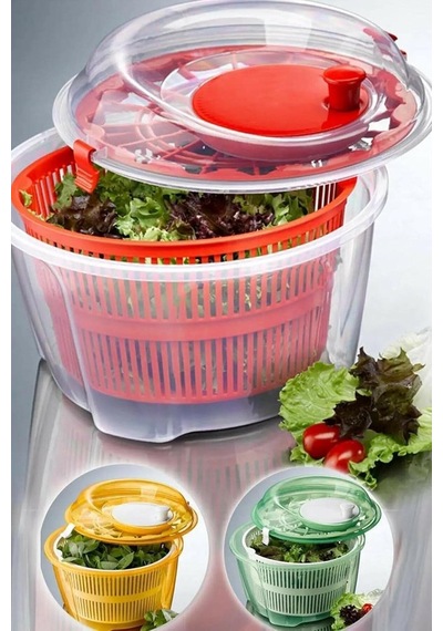Geniş Hazneli Salata Ve Sebze Kurutucu 4.4 Litre - 360 Dönebilen Çevirmeli Süzgeçli Ve Servis Kaseli Mutfak Ger