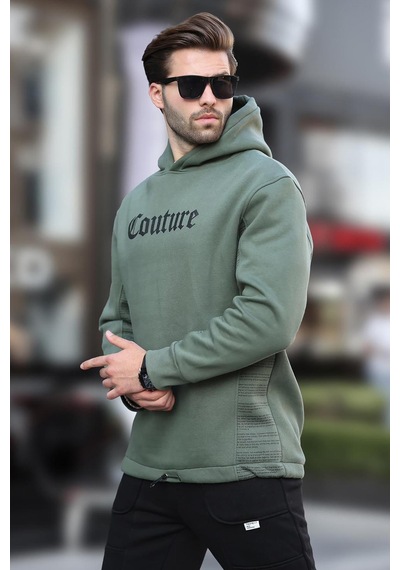 Madmext Haki Kapüşonlu Baskılı Erkek Sweatshirt 7090 Haki