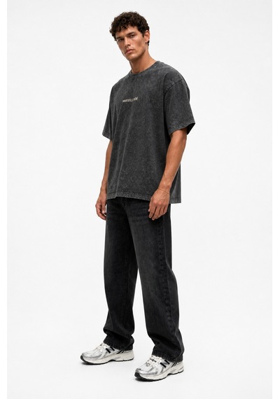 Respire Erkek Marseille Baskılı Yıkamalı Oversize T-shirt Siyah