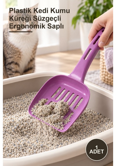 1 Adet Plastik Kedi Kumu Küreği Süzgeçli Ergonomik Saplı