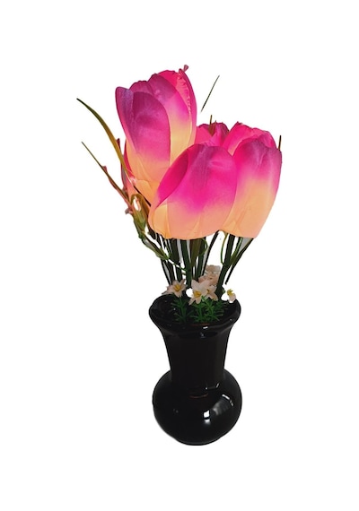 90'lar Temalı Dekoratif Işıklı Yapay Çiçek 27cm Mor-beyaz Lale