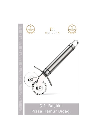 Pizzabıçağı Profesyonel Paslanmaz Çelik Keskin Mutfak Gereci Çift Başlıklı Pizza Hamur Bıçağı - 1 A Çok Renkli