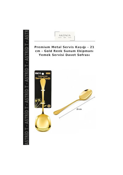 Premium Metal Servis Kaşığı - 21 Cm - Gold Renk Sunum Ekipmanı Yemek Servisi Davet Sofrası