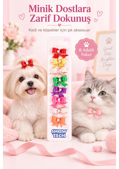 Show Tech Cutie Pearl İncili Lastikli Kedi Köpek Tokası 8 Adetli Paket