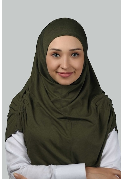 Altobeh Hazır Türban Büzgülü Pileli Pratik Eşarp Tesettür Hijab - Namaz Örtüsü - Haki