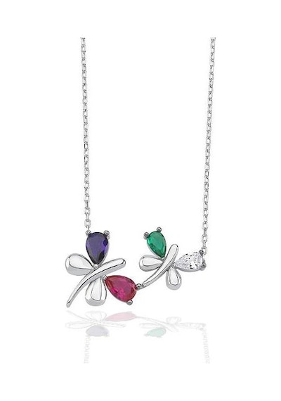 Brezza Lusso Jewelry 925 Ayar Gümüş Renkli Kanatlı Kelebekler Düşü Kadın Kolye 42 CM