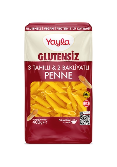 Yayla Glutensiz Vegan 3 Tahıllı&2 Bakliyatlı Penne 400 Mlmakara