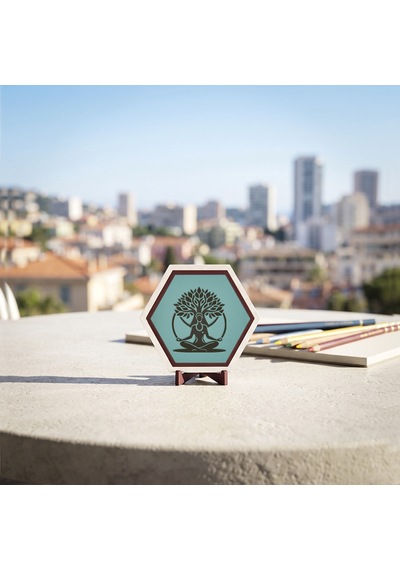 Huzur Ve Dengeyi Temsil Eden Meditasyon Ve Hayat Ağacı Masaüstü Süsü Ev Ve Ofis Dekorasyonu İçin Özel 10x10 Cm, Turkuaz