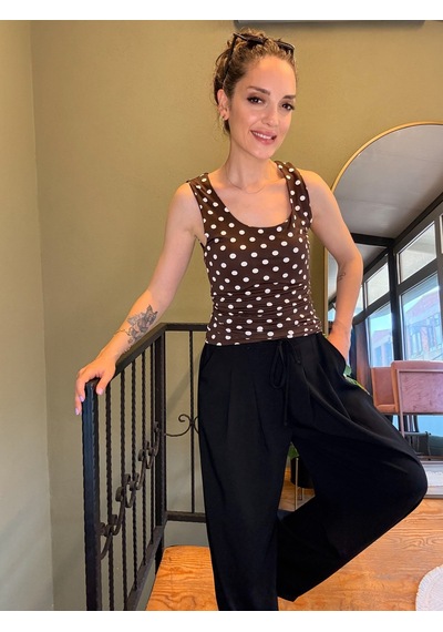 Ali Butik Kahve Beyaz Puantiyeli Polyamid Atlet