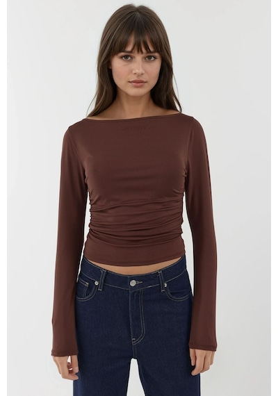 Hiccup Tekne Yaka Uzun Kollu Slim Fit Örgü Üst Mocha Kahvesi