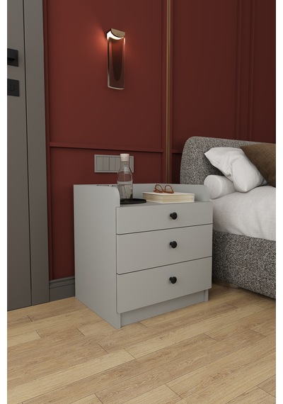 Modern 3 Çekmeceli Komodin Şifonyer %100 Mdf Çok Amaçlı Organizer Kmd01 Kül Gri
