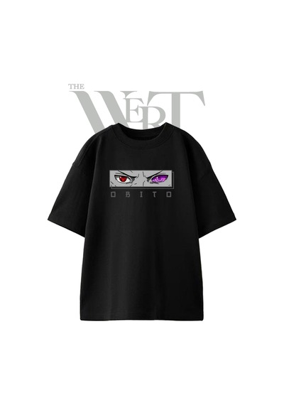 Thewert Obito 1 Tasarım Baskılı Ünisex Siyah Oversize T-shirt