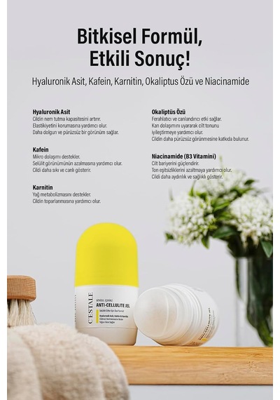 C Estale Selülit Karşıtı Roll-on Masaj Jeli Kafein, Karnitin, Hyaluronik Asit Ve Bitkisel Özler Sıkılaştırıcı & Pürüz Görünümü Azaltıcı Etki 50 Ml