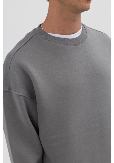 Vamos Basic Bisiklet Yaka Oversize Sweatshirt Füme