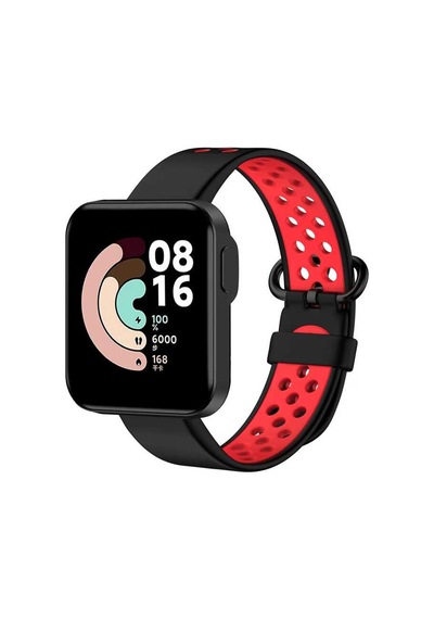 Ekılıf - Xiaomi Redmi Watch 2 Lite Uyumlu - Kordon Silikon Kordon Krd-02 - Siyah-kırmızı