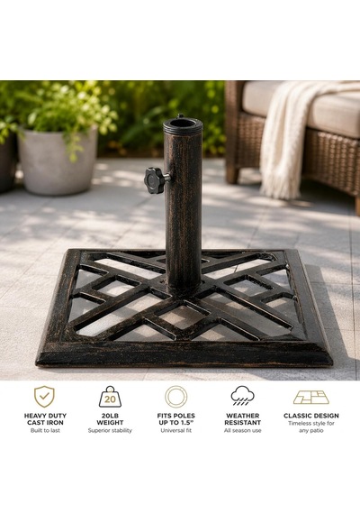 Qı003816 Kare-bronz Döküm Demir Şemsiye Taban Standı 8,6 Kg